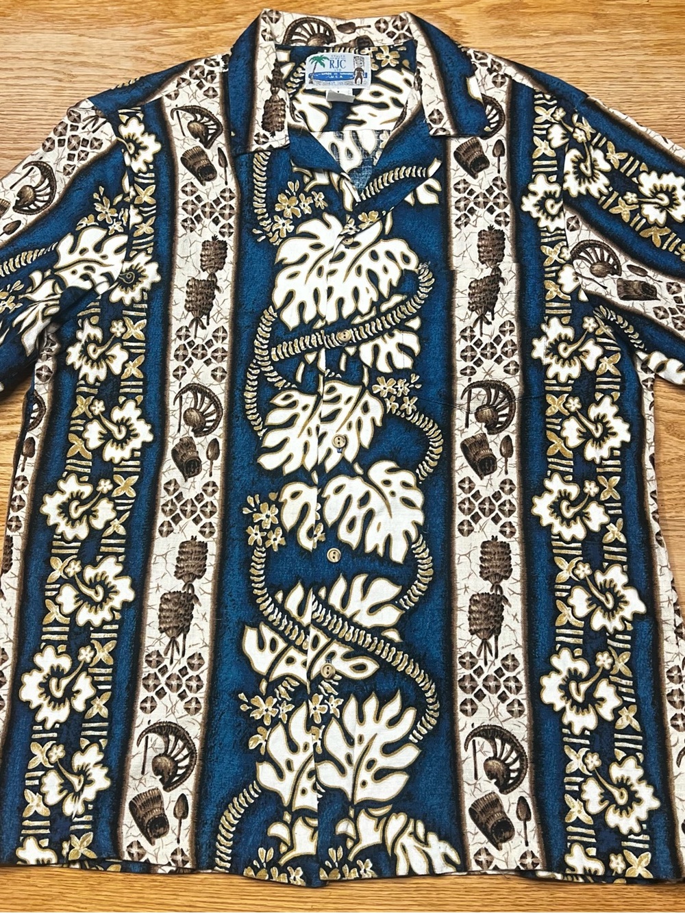 RJC VTG 90s Men’s Blue Tropical Print Hawaiian Shirt Size L